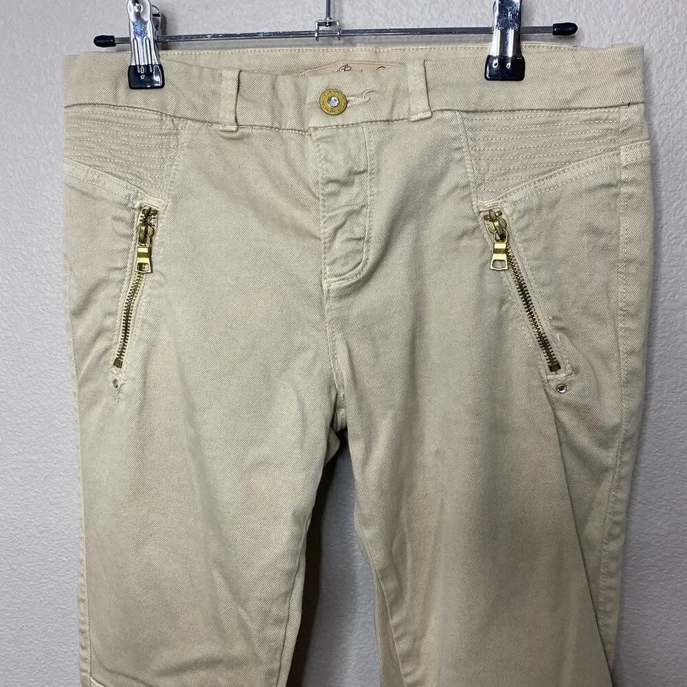Zara Trafaluc Tan‎ Moto Zip Skinny Jeans Size 6